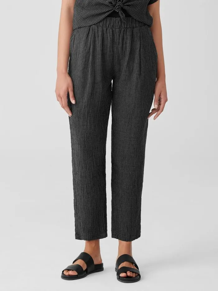 Shop Eileen Fisher Pants Shorts and Jumpsuits Puckered Organic Linen Tapered Pant Black