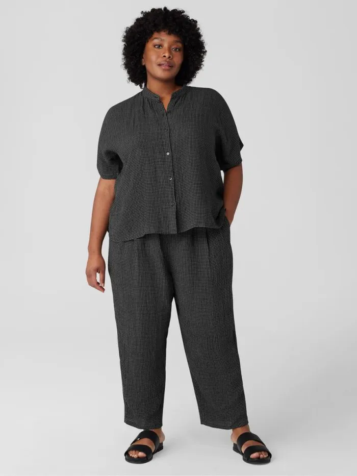 Shop Eileen Fisher Pants Shorts and Jumpsuits Puckered Organic Linen Tapered Pant Black