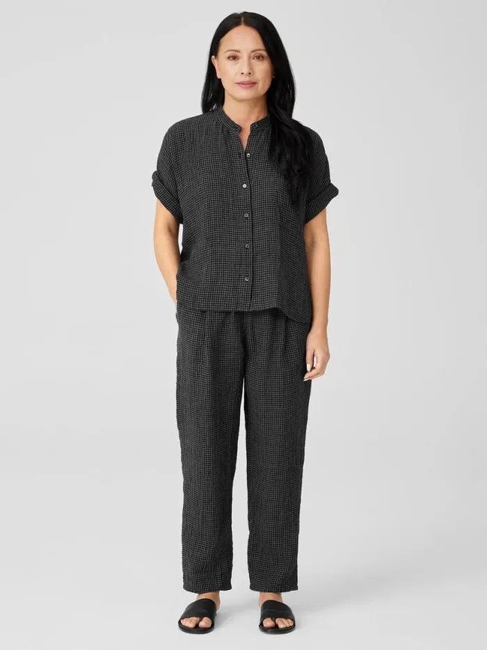 Shop Eileen Fisher Pants Shorts and Jumpsuits Puckered Organic Linen Tapered Pant Black