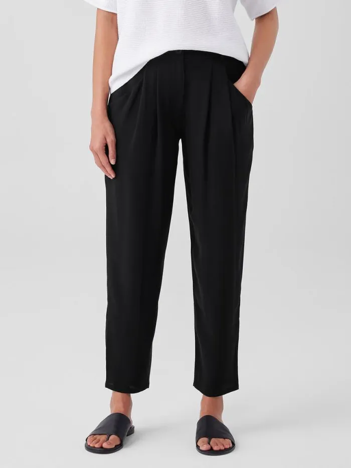Shop Eileen Fisher Pants Shorts and Jumpsuits Silk Georgette Crepe Carrot Pant Black