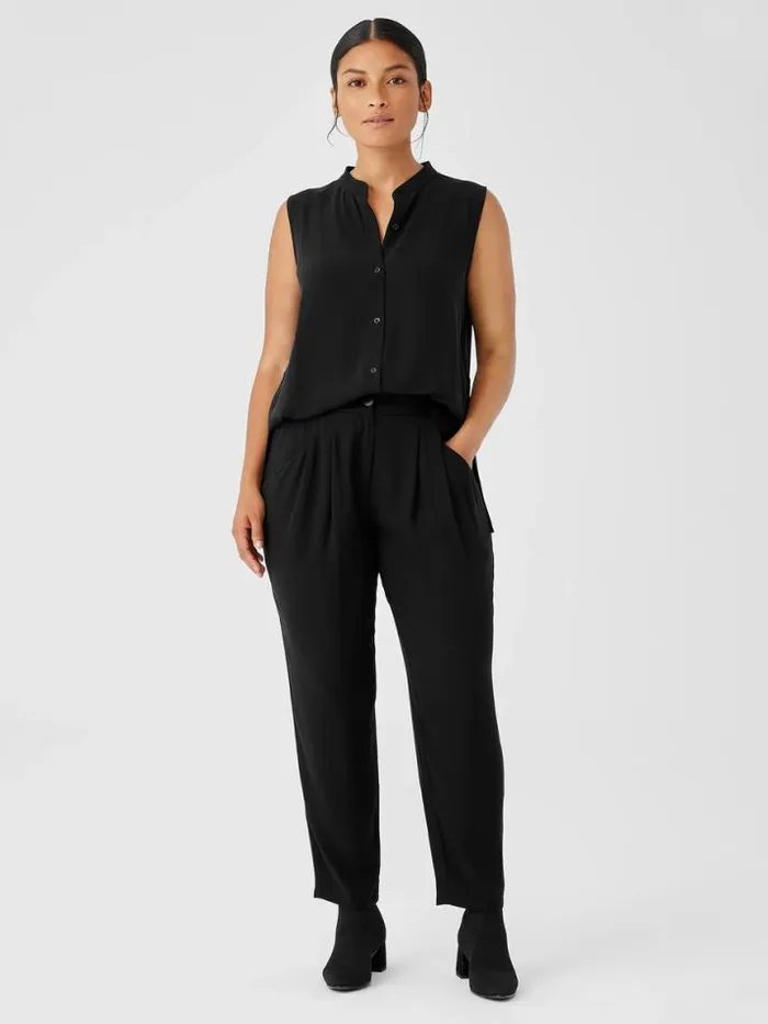 Shop Eileen Fisher Pants Shorts and Jumpsuits Silk Georgette Crepe Carrot Pant Black