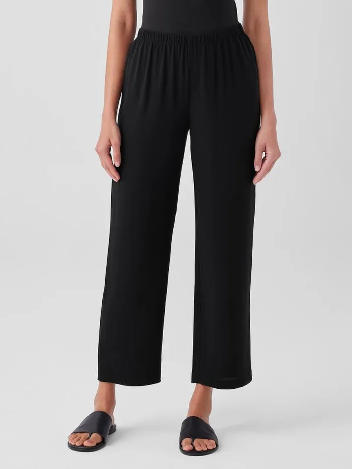 Shop Eileen Fisher Pants Shorts and Jumpsuits Silk Georgette Crepe Straight Pant Black