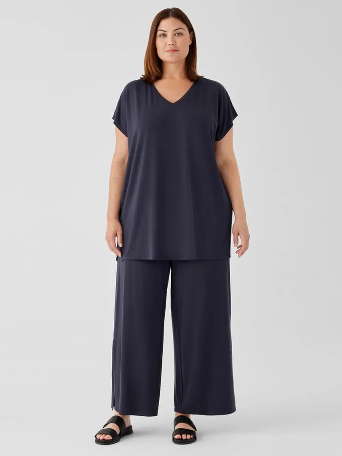 Shop Eileen Fisher Pants Shorts and Jumpsuits Stretch Jersey Knit Pant With Slits Nocturne