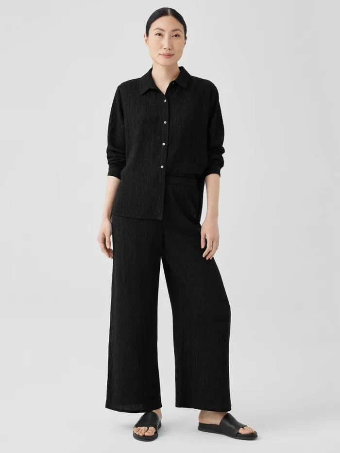 Shop Eileen Fisher Pants Shorts and Jumpsuits Woven Pliss WideLeg Pant Black
