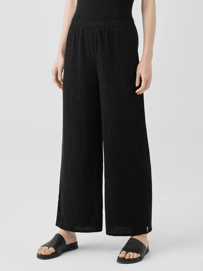 Shop Eileen Fisher Pants Shorts and Jumpsuits Woven Pliss WideLeg Pant Black
