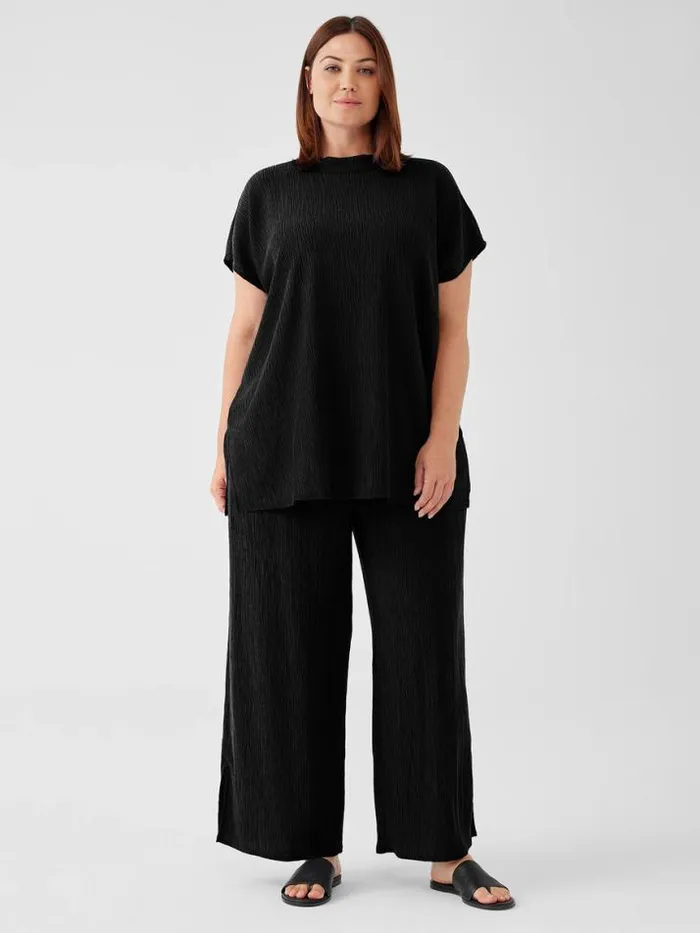 Shop Eileen Fisher Pants Shorts and Jumpsuits Woven Pliss WideLeg Pant Black