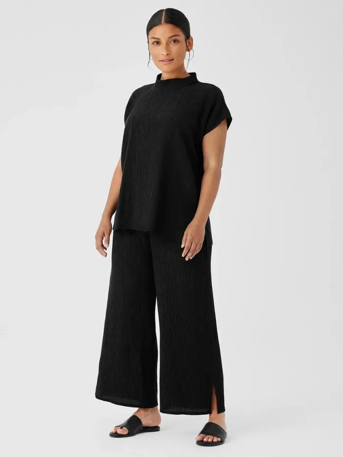 Shop Eileen Fisher Pants Shorts and Jumpsuits Woven Pliss WideLeg Pant Black