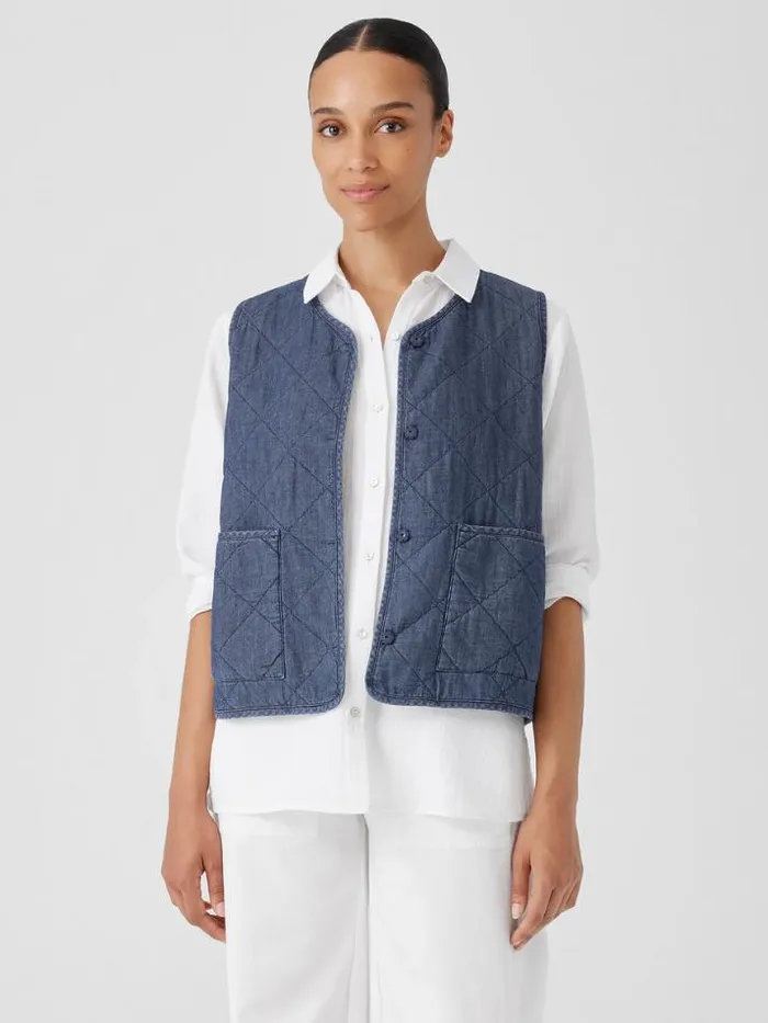 Shop Eileen Fisher Petite Airy Organic Cotton Twill Quilted Vest Denim