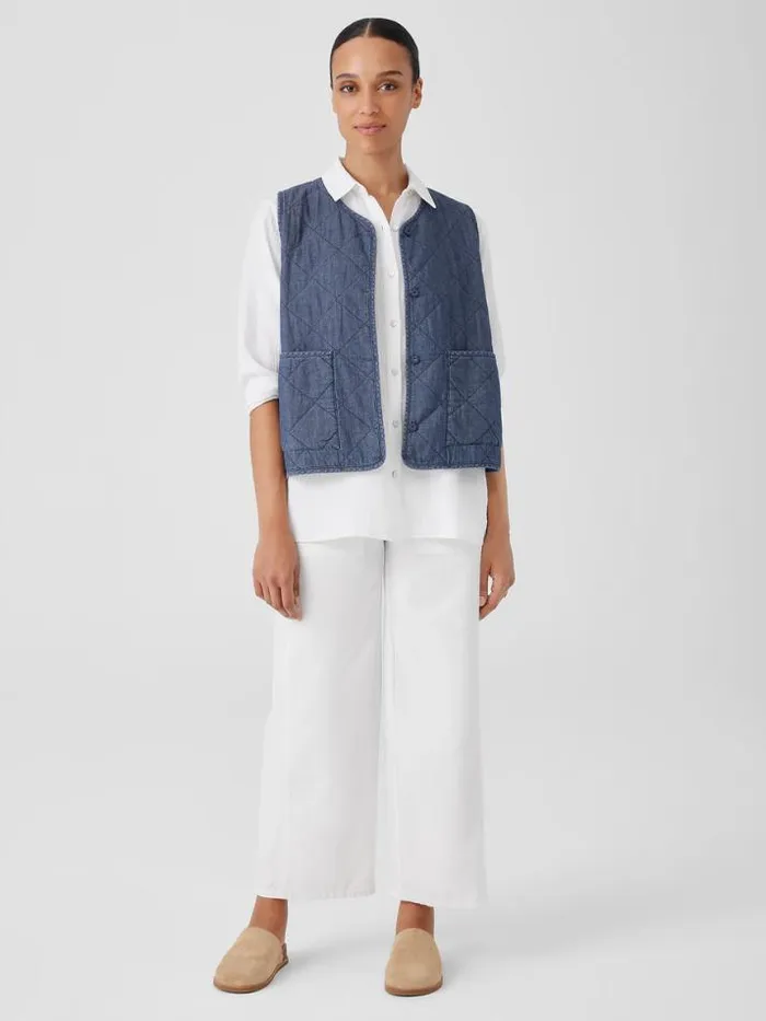 Shop Eileen Fisher Petite Airy Organic Cotton Twill Quilted Vest Denim