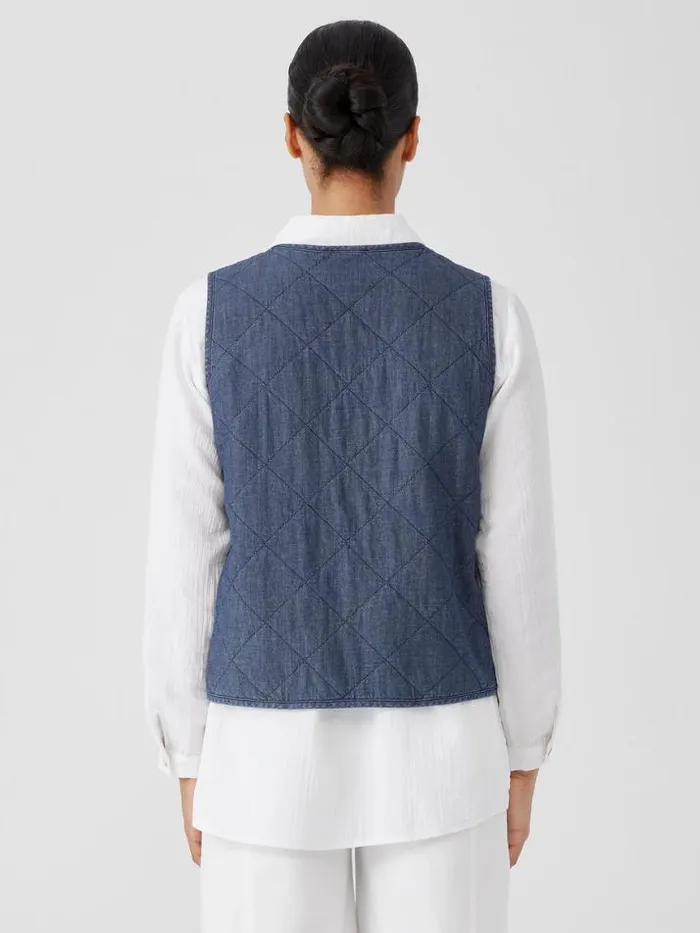 Shop Eileen Fisher Petite Airy Organic Cotton Twill Quilted Vest Denim