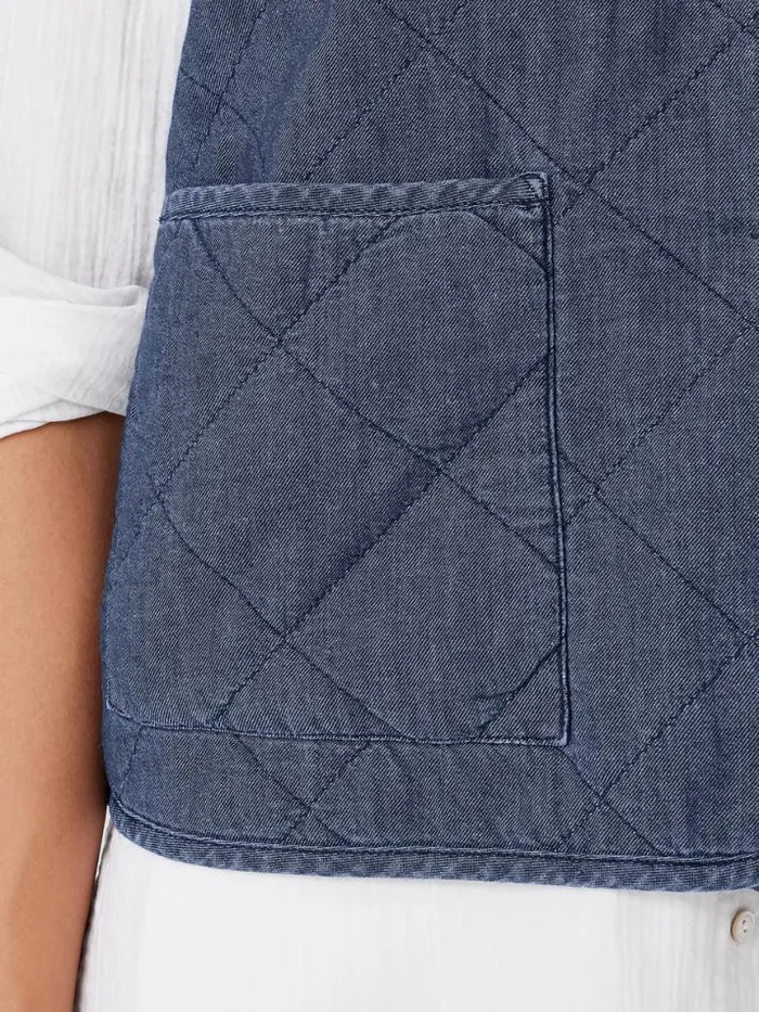 Shop Eileen Fisher Petite Airy Organic Cotton Twill Quilted Vest Denim
