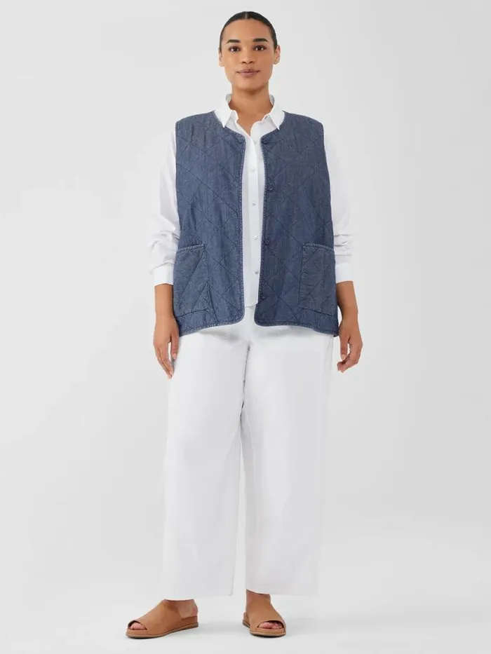 Shop Eileen Fisher Petite Airy Organic Cotton Twill Quilted Vest Denim