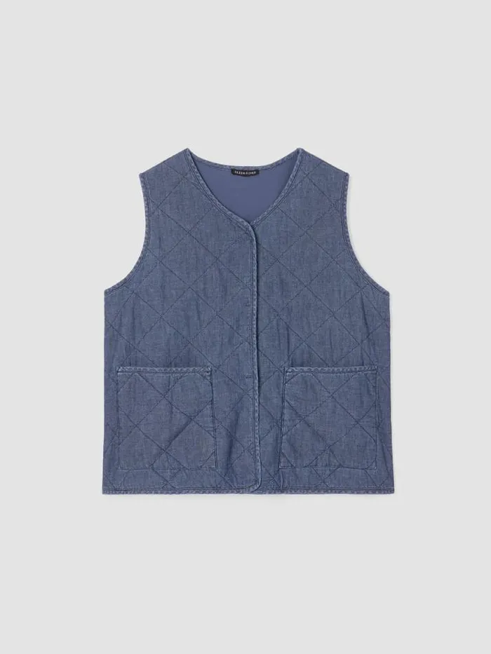 Shop Eileen Fisher Petite Airy Organic Cotton Twill Quilted Vest Denim