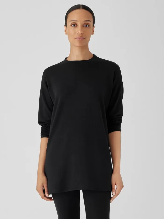 Shop Eileen Fisher Petite Cozy Brushed Terry Hug Crew Neck Long Top Black