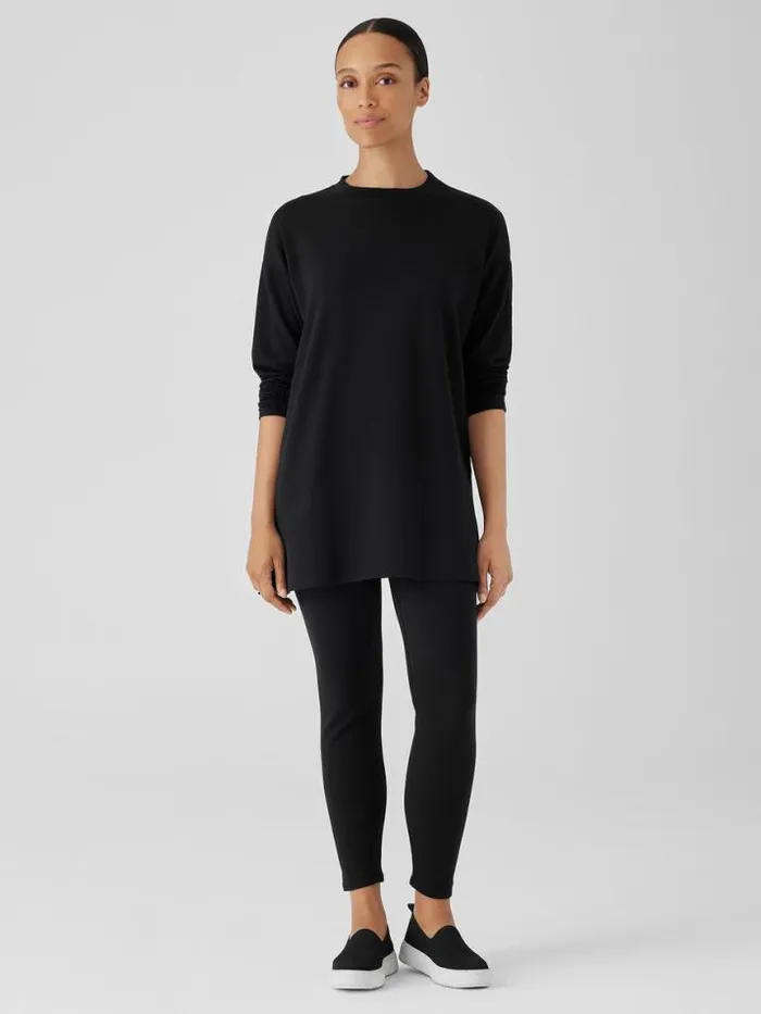 Shop Eileen Fisher Petite Cozy Brushed Terry Hug Crew Neck Long Top Black