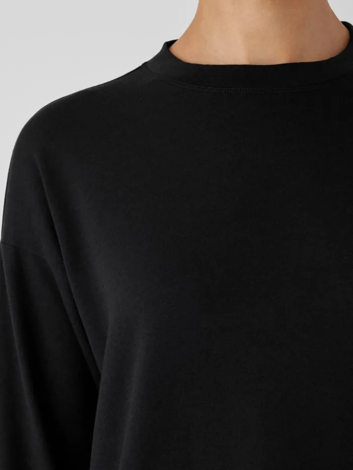 Shop Eileen Fisher Petite Cozy Brushed Terry Hug Crew Neck Long Top Black