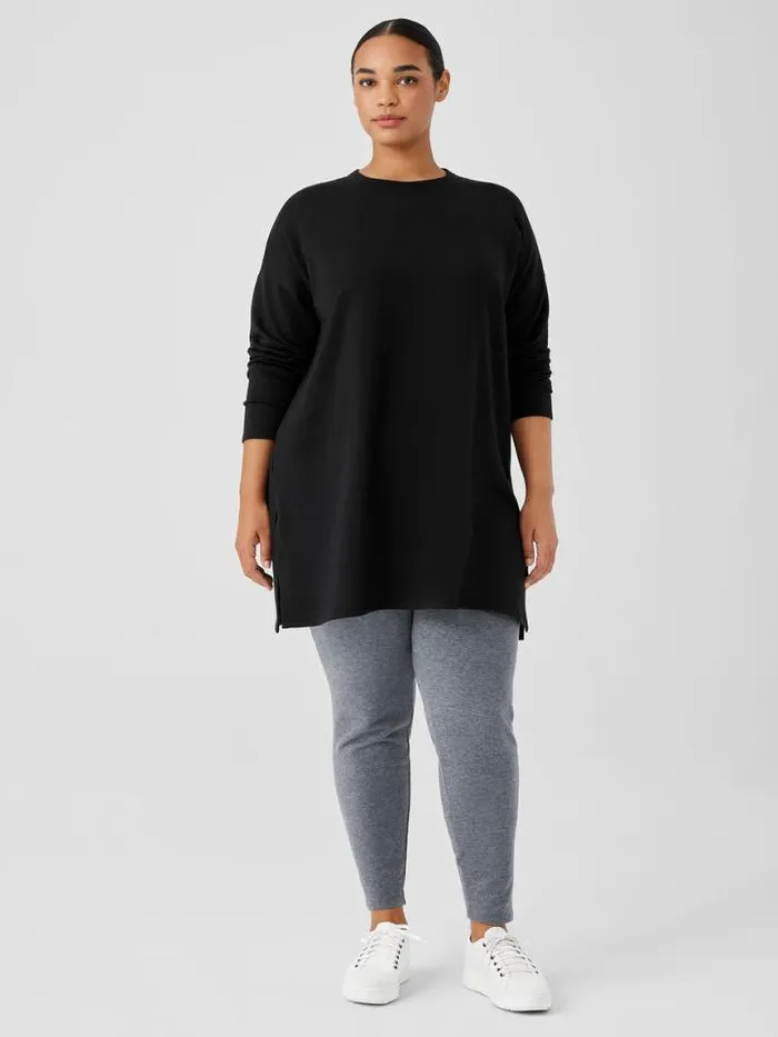 Shop Eileen Fisher Petite Cozy Brushed Terry Hug Crew Neck Long Top Black