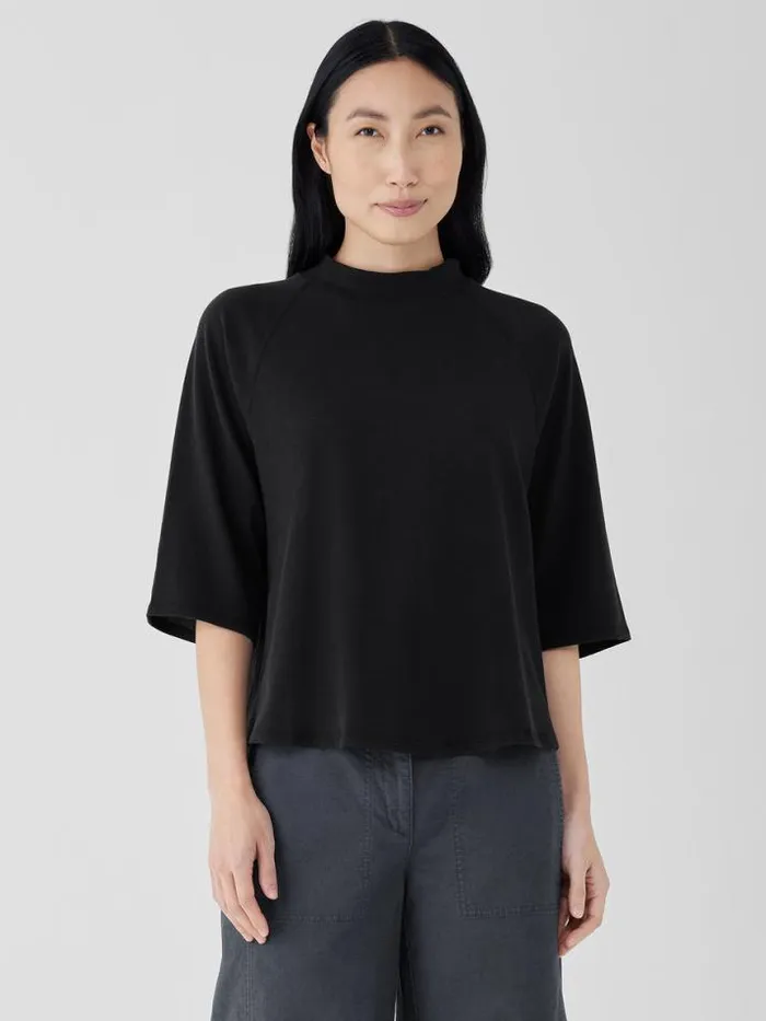 Shop Eileen Fisher Petite Cozy Organic Cotton Slub Mock Neck Top Black
