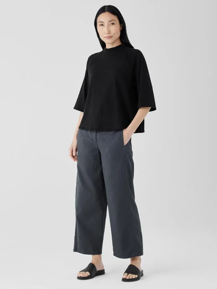 Shop Eileen Fisher Petite Cozy Organic Cotton Slub Mock Neck Top Black