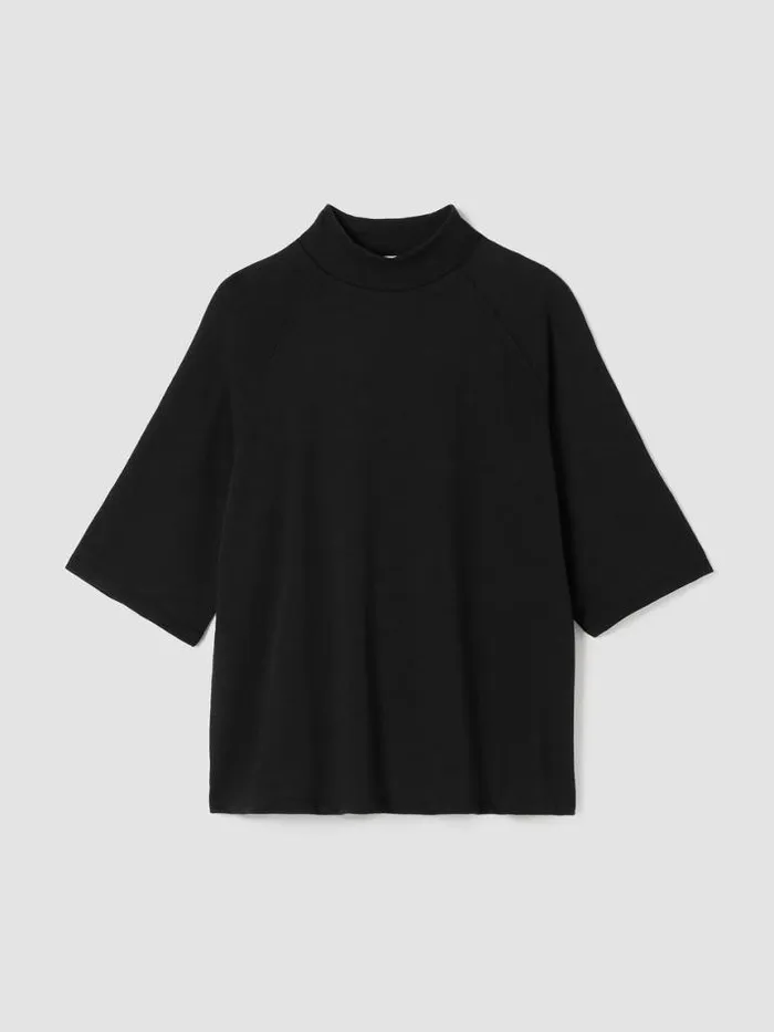 Shop Eileen Fisher Petite Cozy Organic Cotton Slub Mock Neck Top Black
