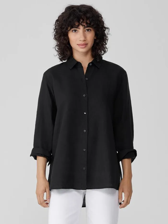 Shop Eileen Fisher Petite Handkerchief Linen Classic Collar Shirt Black