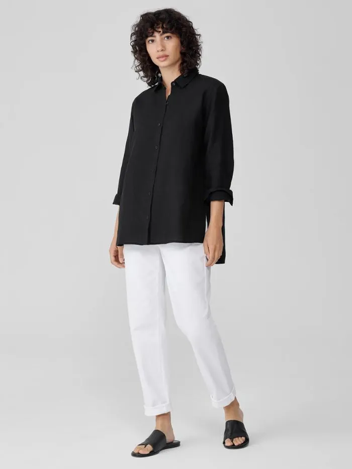 Shop Eileen Fisher Petite Handkerchief Linen Classic Collar Shirt Black