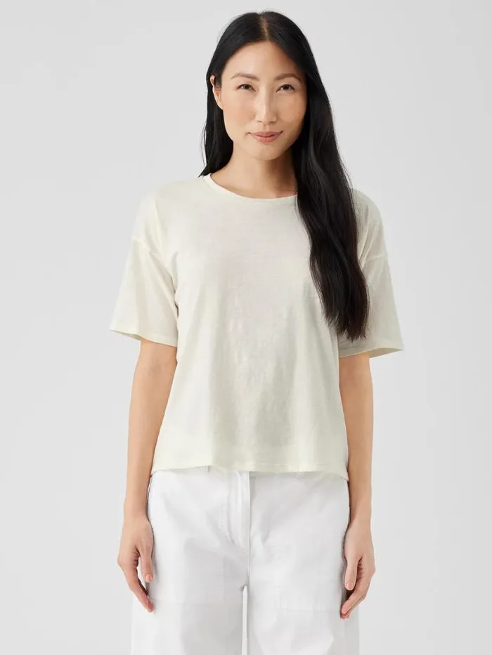 Shop Eileen Fisher Petite Organic Cotton Hazy Slub Tee Softwhite