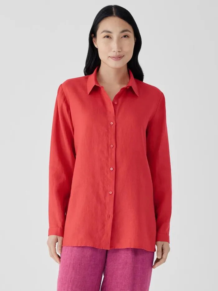 Shop Eileen Fisher Petite Organic Handkerchief Linen Classic Collar Shirt Flame