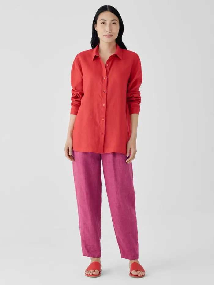 Shop Eileen Fisher Petite Organic Handkerchief Linen Classic Collar Shirt Flame