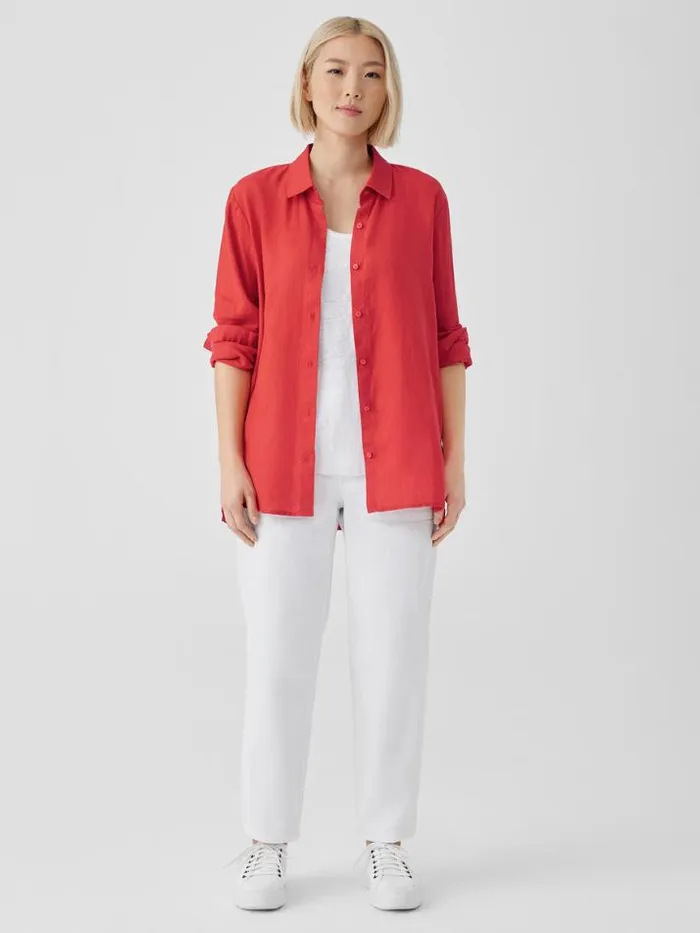 Shop Eileen Fisher Petite Organic Handkerchief Linen Classic Collar Shirt Flame