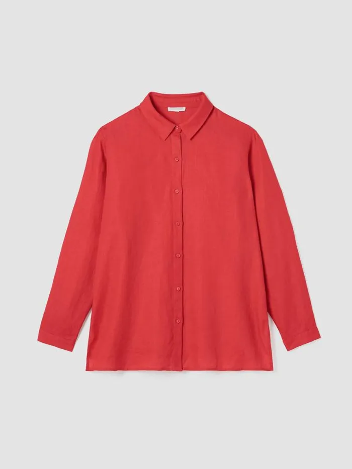 Shop Eileen Fisher Petite Organic Handkerchief Linen Classic Collar Shirt Flame