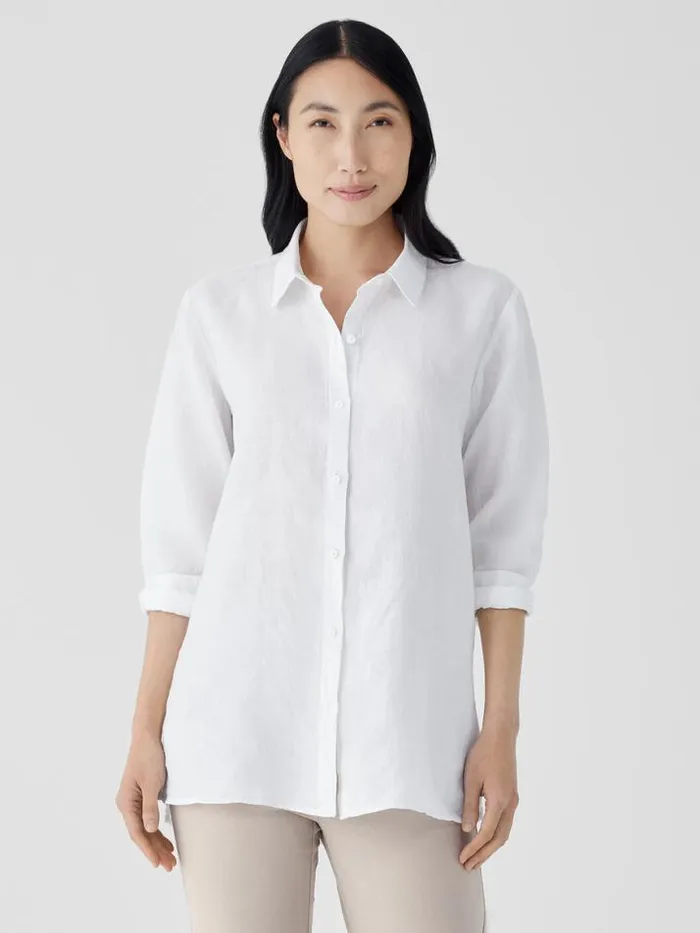 Shop Eileen Fisher Petite Organic Handkerchief Linen Classic Collar Shirt White