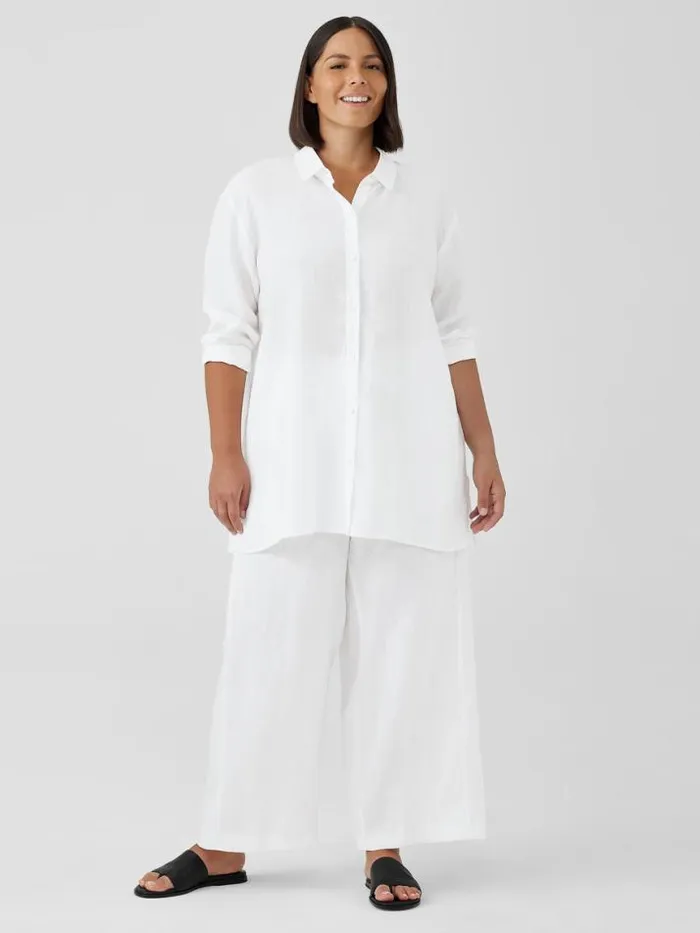 Shop Eileen Fisher Petite Organic Handkerchief Linen Classic Collar Shirt White