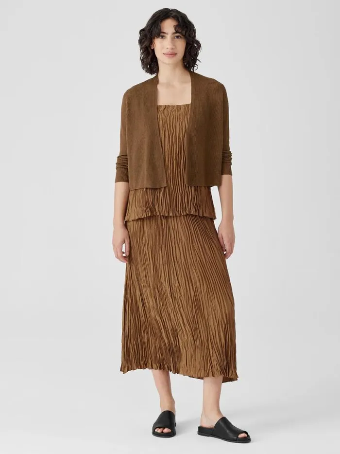 Shop Eileen Fisher Petite Organic Linen Cotton Airy Tuck Cropped Cardigan Bronze