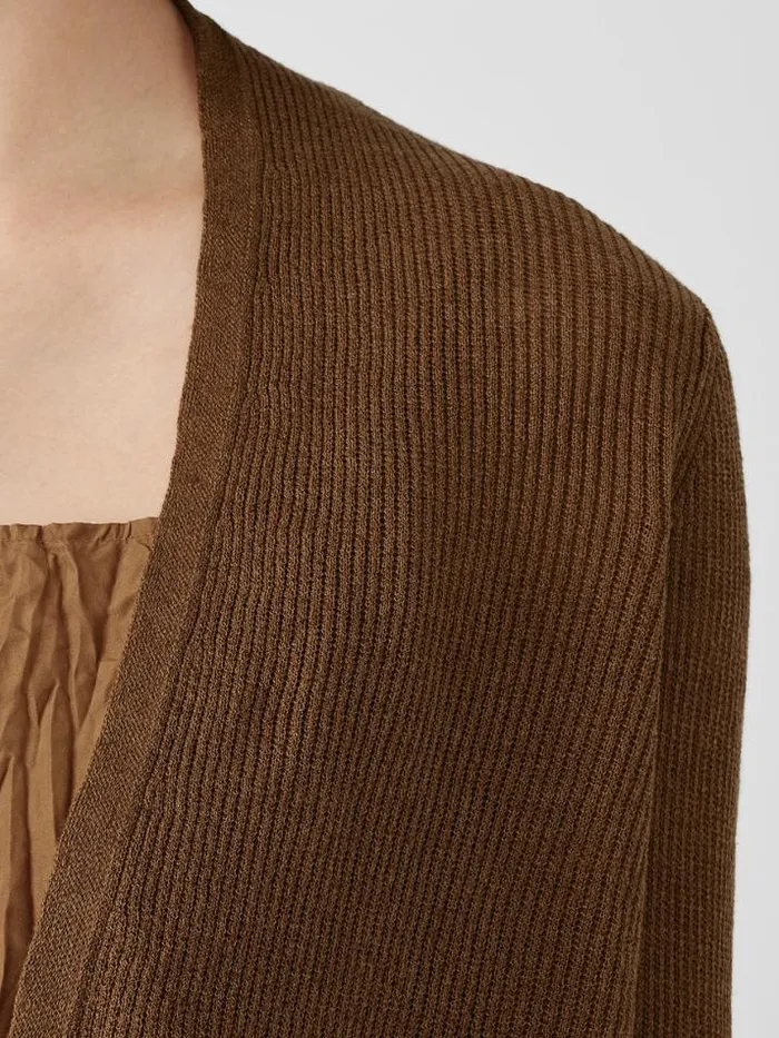 Shop Eileen Fisher Petite Organic Linen Cotton Airy Tuck Cropped Cardigan Bronze