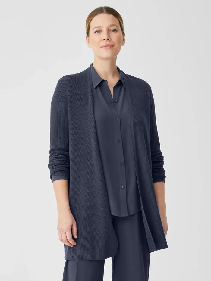Shop Eileen Fisher Petite Organic Linen Cotton Airy Tuck Long Cardigan Ocean