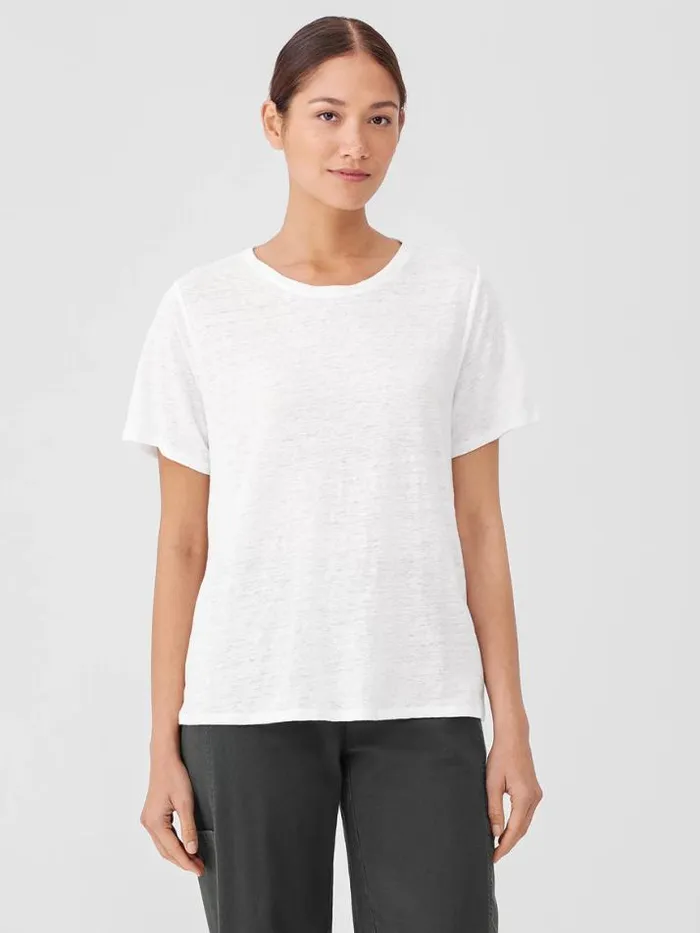 Shop Eileen Fisher Petite Organic Linen Jersey Crew Neck Tee White