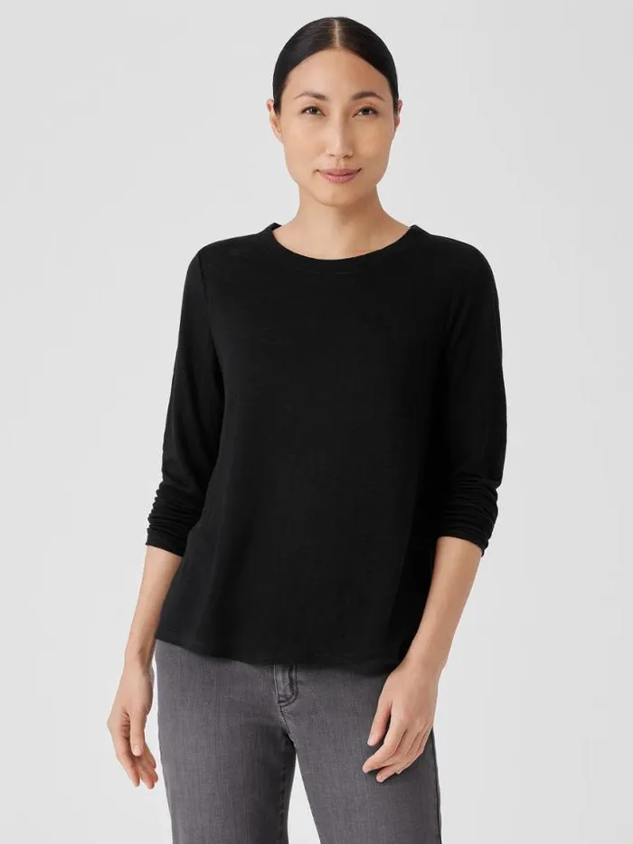 Shop Eileen Fisher Petite Organic Linen Jersey Crew Neck Top Black