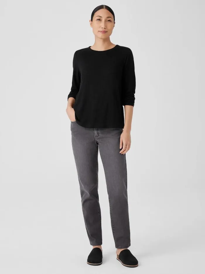 Shop Eileen Fisher Petite Organic Linen Jersey Crew Neck Top Black