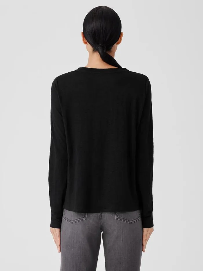 Shop Eileen Fisher Petite Organic Linen Jersey Crew Neck Top Black