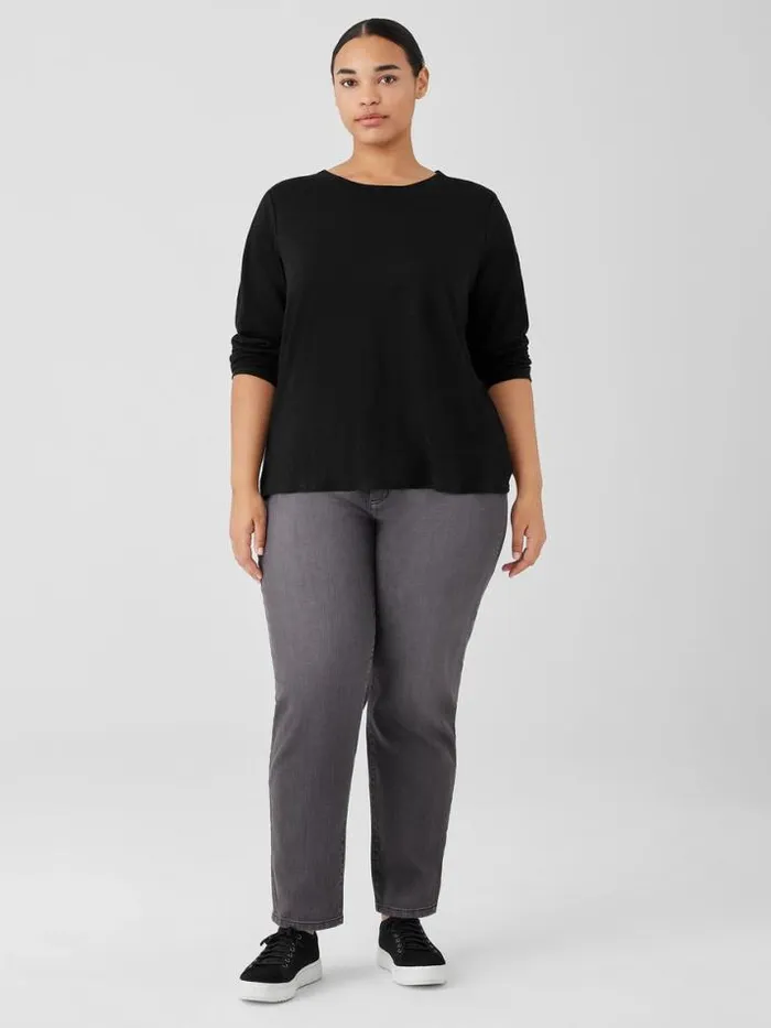 Shop Eileen Fisher Petite Organic Linen Jersey Crew Neck Top Black