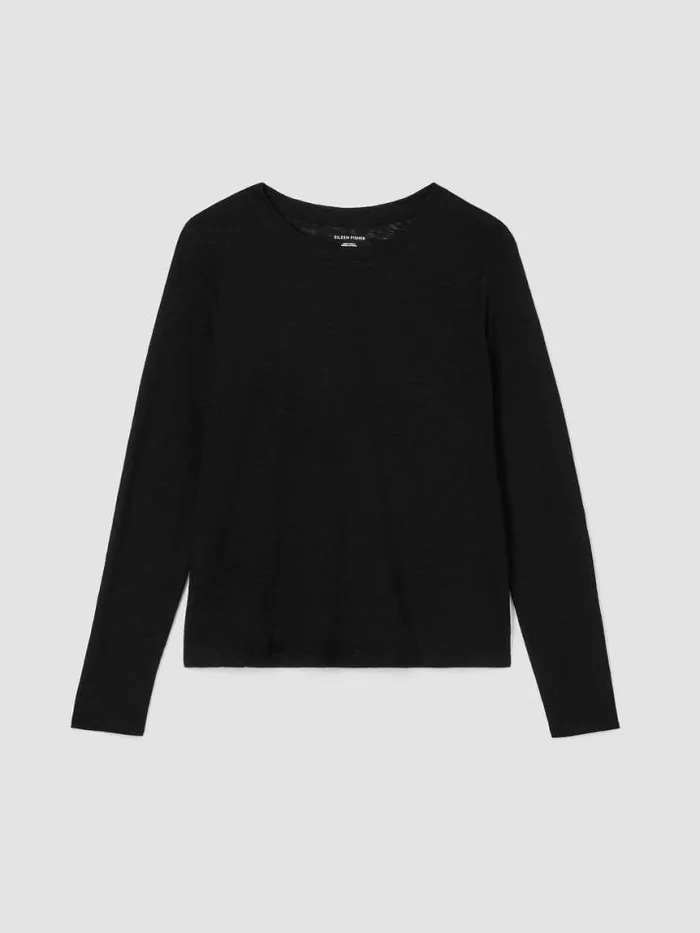 Shop Eileen Fisher Petite Organic Linen Jersey Crew Neck Top Black