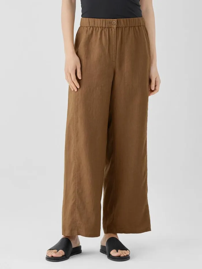 Shop Eileen Fisher Petite Organic Linen Wide Trouser Pant Bronze