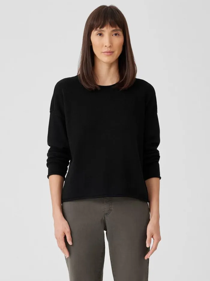 Shop Eileen Fisher Petite Peruvian Cotton Blend Crew Neck Top Black