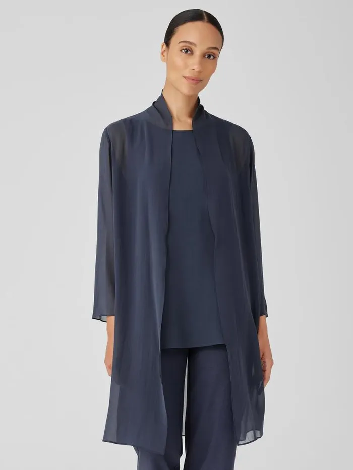 Shop Eileen Fisher Petite Sheer Silk Georgette High Collar Jacket Ocean