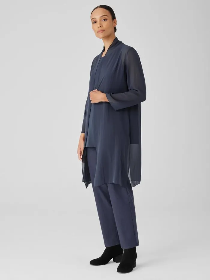 Shop Eileen Fisher Petite Sheer Silk Georgette High Collar Jacket Ocean