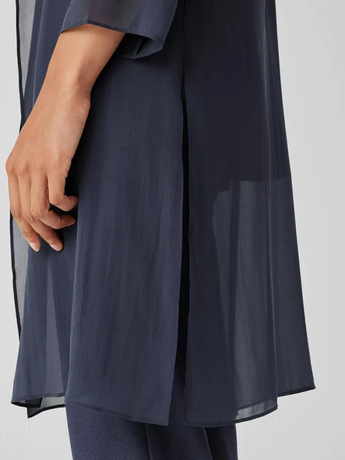 Shop Eileen Fisher Petite Sheer Silk Georgette High Collar Jacket Ocean