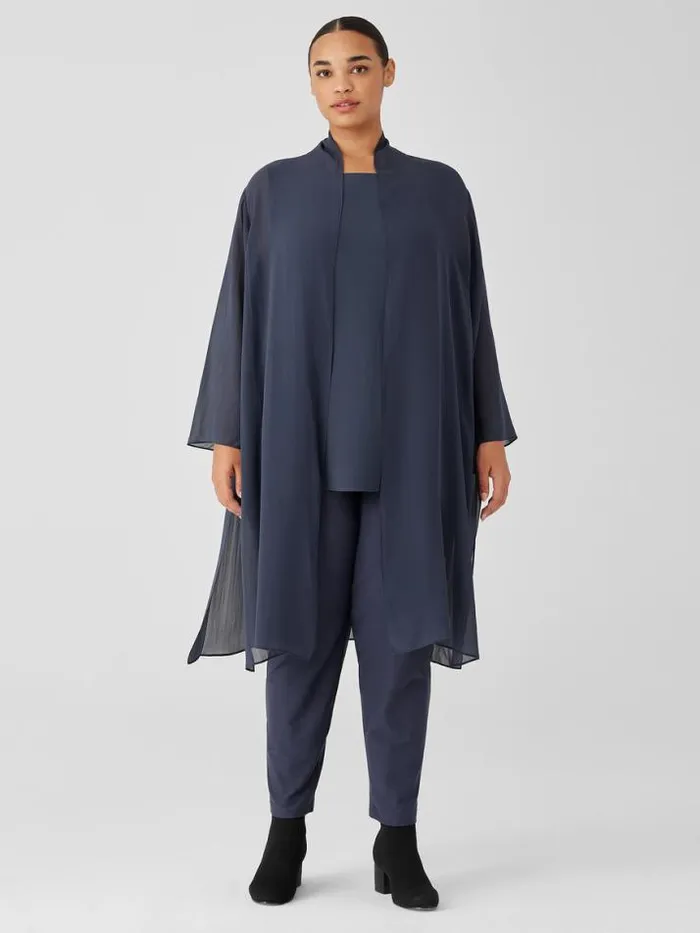 Shop Eileen Fisher Petite Sheer Silk Georgette High Collar Jacket Ocean