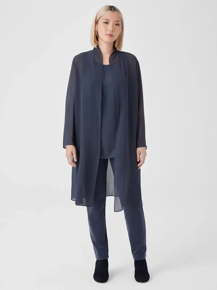 Shop Eileen Fisher Petite Sheer Silk Georgette High Collar Jacket Ocean