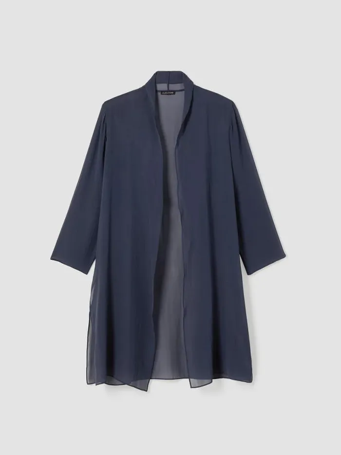 Shop Eileen Fisher Petite Sheer Silk Georgette High Collar Jacket Ocean